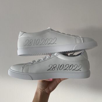 Personalised Bridal Prom White Lace Up Trainers, 2 of 3