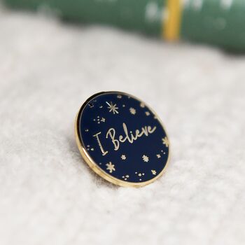 'I Believe' Navy Enamel Pin Badge, 5 of 12