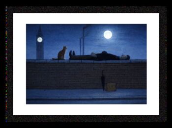 Man Lying On A Wall At Midnight, With Cat Lowry Style Framed Art, 2 of 2