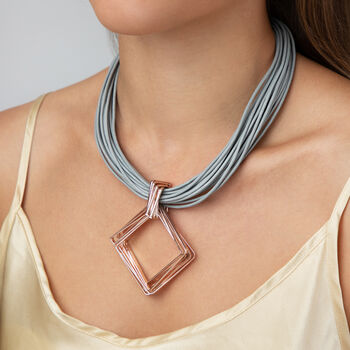 Grey Leather Rope And Square Pendant Necklace, 3 of 3