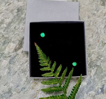 Emerald Green Fused Glass Sterling Silver Stud Earrings, 9 of 12