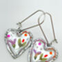 Silver Colour Heart Earrings With Pink Flowers, thumbnail 2 of 11