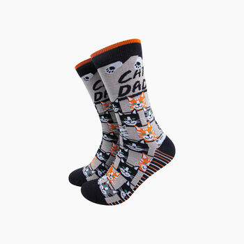 Cat Dad Combed Cotton Novelty Socks In Grey/Black, 2 of 5