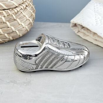 Personalised Silver Plated Football Boot Money Box, 3 of 4