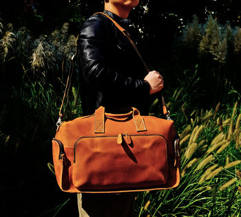 Genuine Leather Front Pocket Weekender, 2 of 11