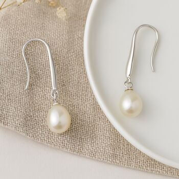 Sterling Silver White Freshwater Pearl Drop Earrings: Bridal Jewellery – 8mm, 3 of 8
