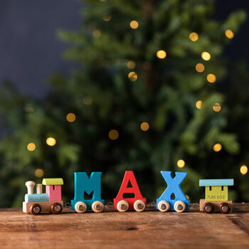 Personalised Engraved Christmas Wooden Name Train Set, 5 of 9