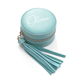 Personalised Turquoise Jewellery Case With Tassel, 4 of 6