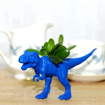 Hand Painted T Rex Dinosaur Planter With A Plant, 6 of 7