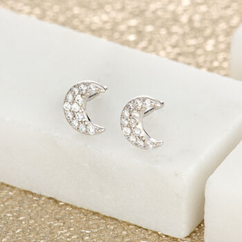 Sparkling Pave Crescent Moon Stud Earrings, 4 of 7