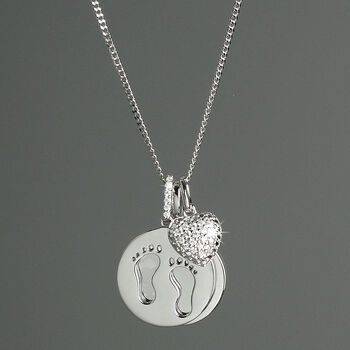 Silver Footprints And Zirconia Heart Necklace, 5 of 5