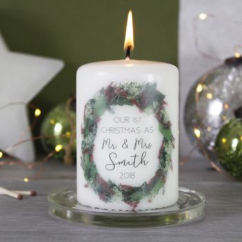 First Christmas As Mr And Mrs Wreath Candle, 5 of 8