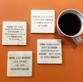 Set Of Four Marble Famous Rugby Quotes Coasters, 2 of 6