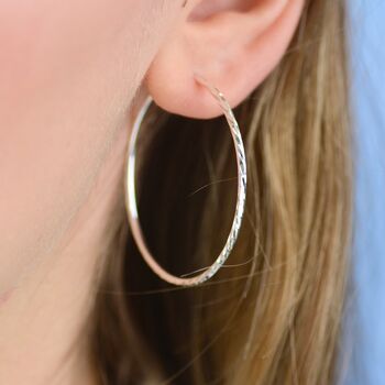Sterling Silver Large Textured Hoop Earrings, 4 of 7