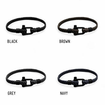 Personalised Men's Black Matt Shackle And Woven Leather Bracelet, 4 of 4