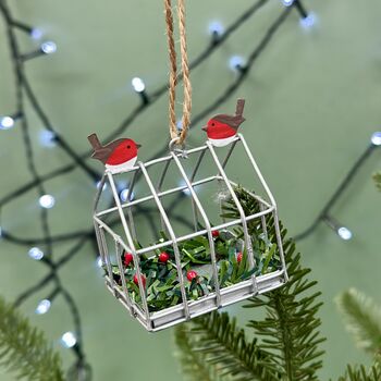 Personalised Robins On Greenhouse Christmas Bauble, 2 of 3