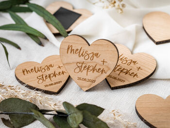 Save The Date Wooden Heart Token Fridge Magnet, 3 of 7