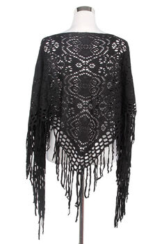 Black Knitted Poncho With Tassels, 3 of 3