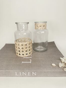 A Pair Of Vintage Rattan Glass Vases, 4 of 4