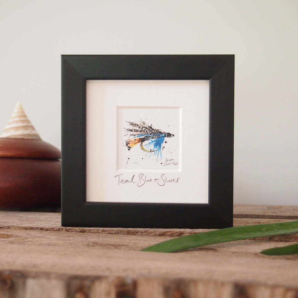 Fishing Fly Print, Teal Blue And Silver, 1 of 2