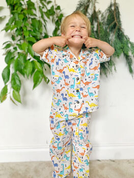 Boys Dinosaurs Cotton Collared Pyjama Set, 3 of 5