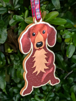 Dachshund Hanging Wooden Christmas Decoration, 7 of 7