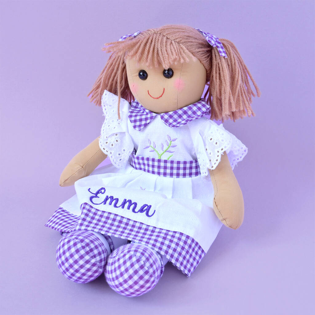 Personalised Lavender Rag Doll For Girl, 1 of 6