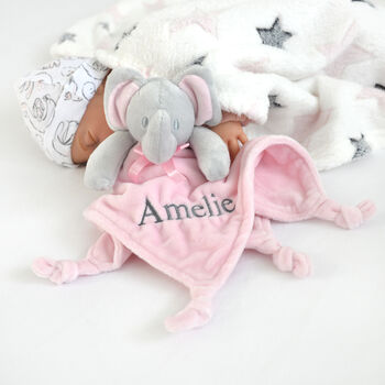 Personalised Pink Ellie Comforter Cable Blanket White, 5 of 11