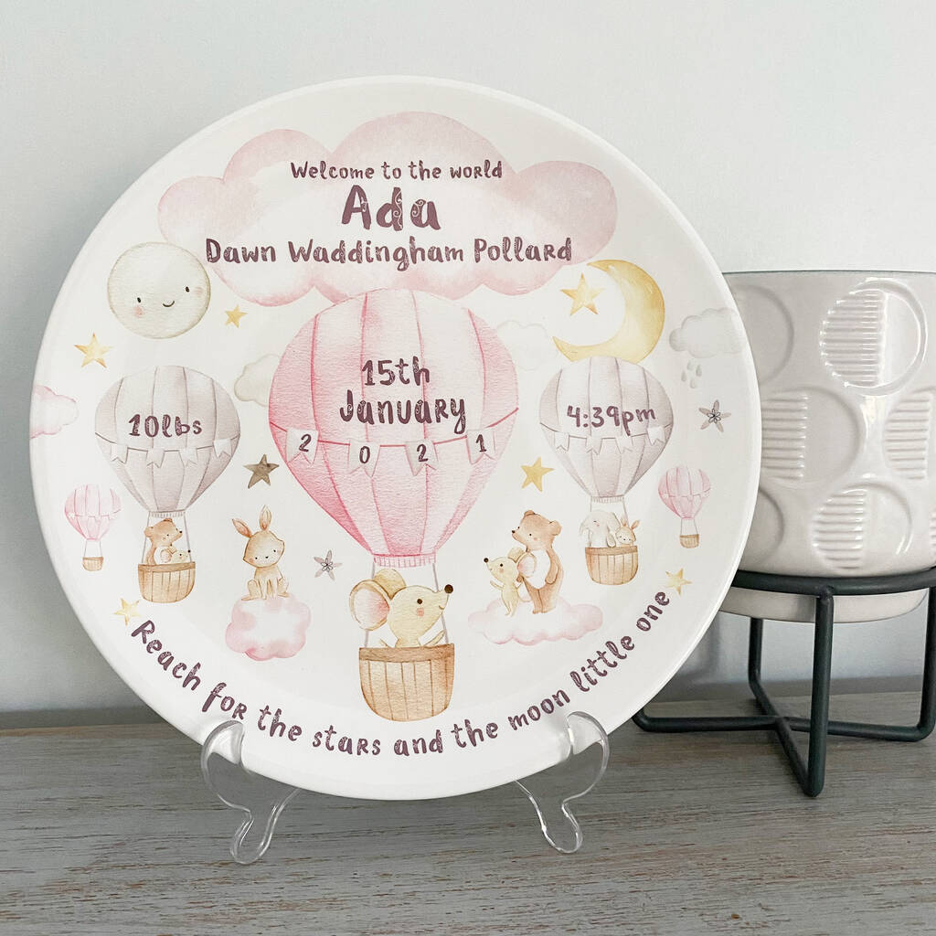 Personalised Hot Air Balloon Keepsake Birth Plate By Love My Designs
