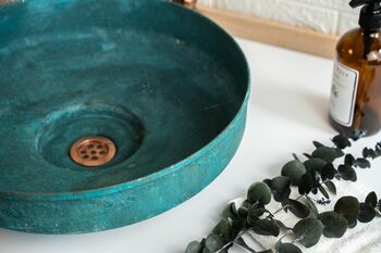 Verdigris Patina Solid Copper Vessel Sink, Artisan Round Basin For Kitchen And Bathroom, 6 of 8