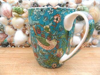 Set Of Six Aspen Mugs In Teal Strawberry Thief Design, 7 of 11
