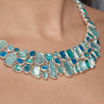 Aquamarine And Apatite Gemstone Sterling Silver Necklace, 2 of 2