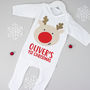 Personalised Reindeer Baby First Christmas Babygrow, thumbnail 2 of 8