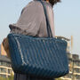 Handmade Woven Leather Tote Shopping Bag, thumbnail 2 of 12