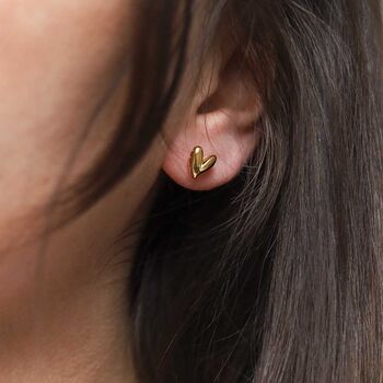 18k Gold Plated Brass Love Heart Studs, 4 of 6