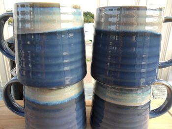 Set Of Four Reactive Glaze Brûlée Mugs In Denim, 6 of 8