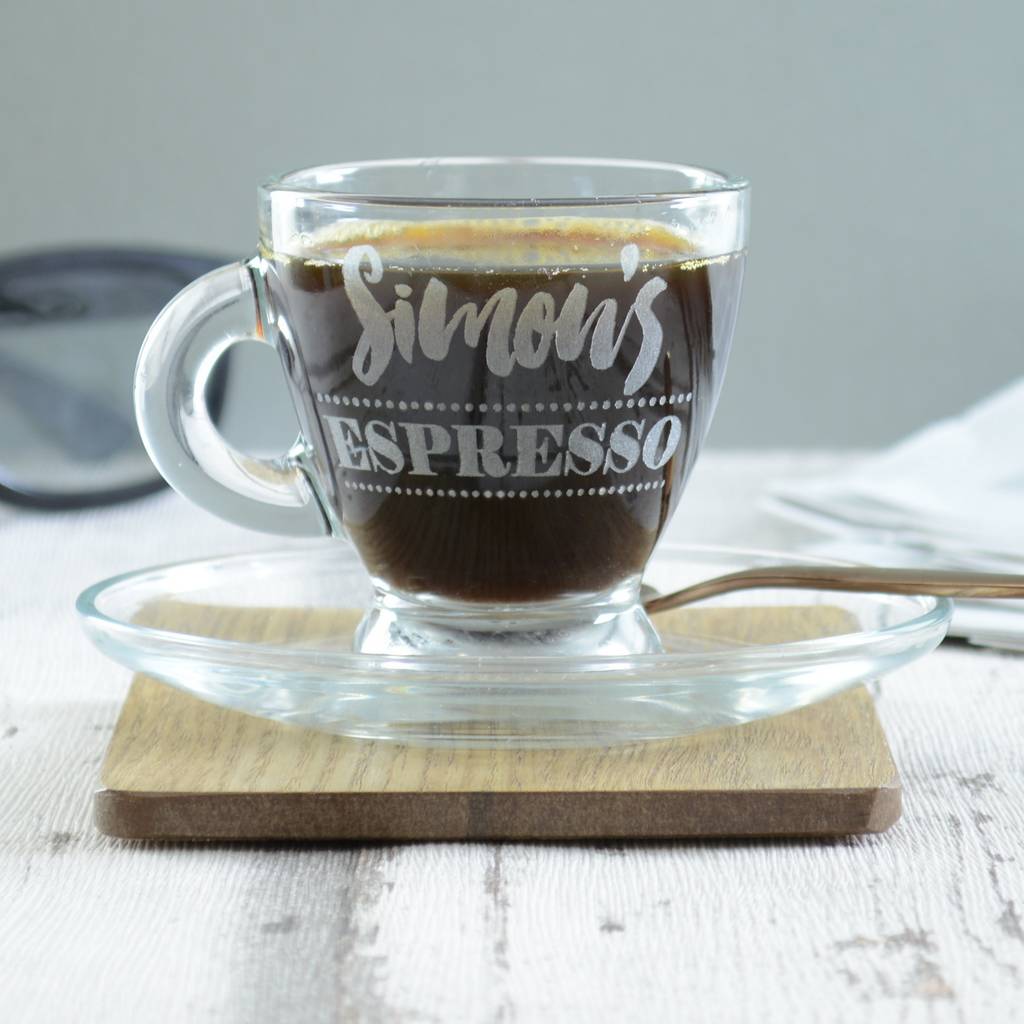 personalised engraved glass espresso cup and saucer by personalised engraved glass espresso cup and saucer by