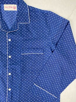 Mens Cotton Pyjamas In Blue And White Spot Print, 5 of 11
