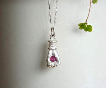 Solid Sterling Silver Hand Pendant With Ruby, 3 of 5