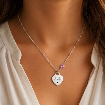 Personalised Birthstone Heart Pendant Necklace With Name Symbol, 8 of 8