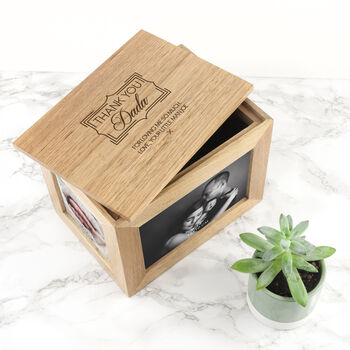 Personalised Thank You Midi Oak Photo Cube Keepsake Box, 4 of 5