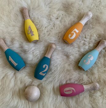 Handpainted Children's Wooden Skittles Set, 2 of 8