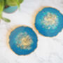 Blue Iridescent Geode Resin Coasters, thumbnail 4 of 11