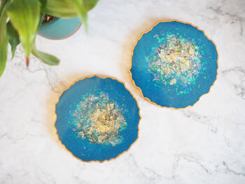 Blue Iridescent Geode Resin Coasters, 4 of 11