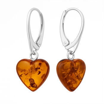 Sterling Silver Baltic Amber Heart Drop Leverback Earrings – 13mm, 3 of 6