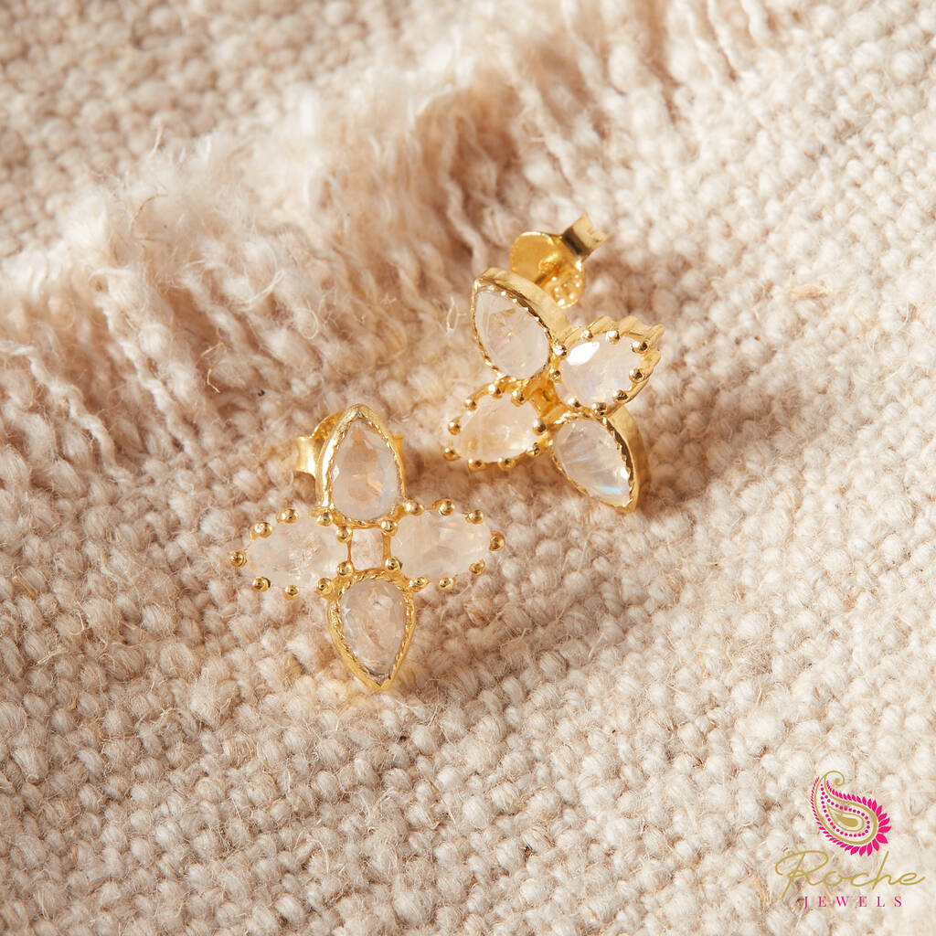 White Moonstone Gold Plated Star Shaped Studs, 1 of 9