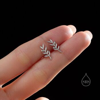 Olive Leaf Stud Earrings In Sterling Silver, 6 of 12