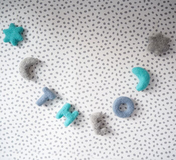 Personalised Moon And Stars Name Felt Garland, 2 of 12
