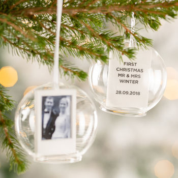 Personalised Mr And Mrs Photo Glass Dome Bauble, 3 of 4