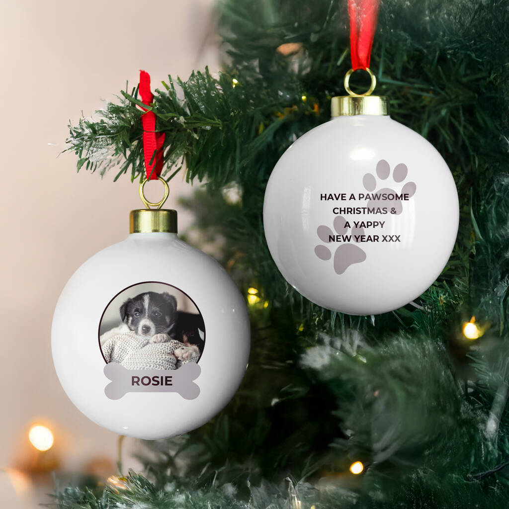 Personalised Dog Christmas Bauble Dog Xmas Tree Ornament With Photo, 1 of 5